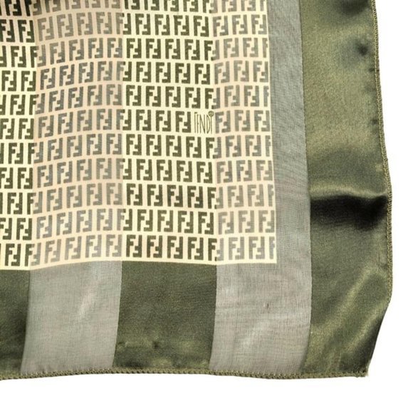 Fendi Green Ivory Zucca Print Silk Square Scarf - Picture 4 of 6